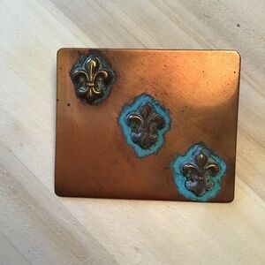 Signed Pedro Pujols copper  Fleur de Lis brooch/pin mid century modern